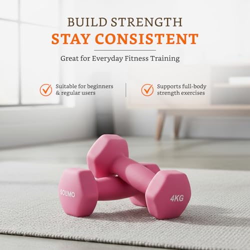 Image of Amazon Brand - Solimo Neoprene Dumbbell 4 Kg, Set of 2 (Light Pink)
