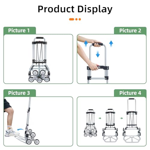 Rjtek 1030-6A [Upgraded Version] Stair Climber Hand Truck And Dolly, 220 Lb Capacity Stair Climbing Cart Heavy-Duty Trolley Cart Heavy-Duty Luggage Cart Stair Dolly Lightweight thumb #4