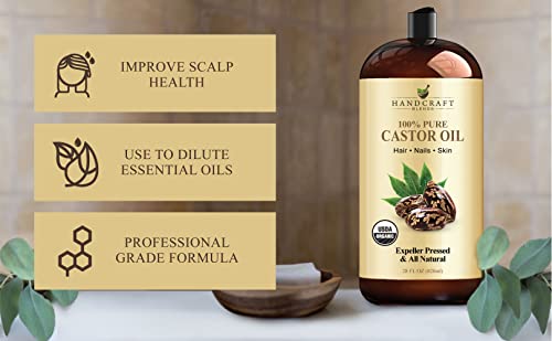 Handcraft Organic Castor Oil For Hair Growth, Eyelashes And Eyebrows - 100% Pure And Natural Carrier Oil, Hair Oil And Body Oil - Moisturizing Massage Oil For Aromatherapy - 28 Fl. Oz #TOP4