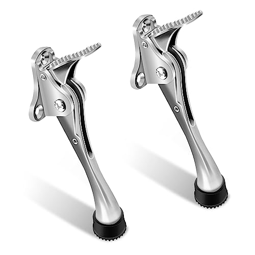 TOKPLNU Kick Down Door Stop, 4 Inch Heavy Duty Kick Down Door Stopper, Zinc Alloy, Long Kick Down Door Stay Holder with Rubber Tip & Spring for Patio Outdoor Gate, Keep Door Open, 2 Pack