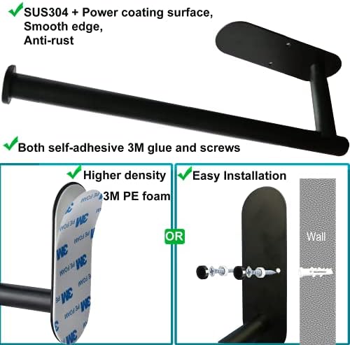 Upgraded Soothbay Paper Towel Holder Under Cabinet, Kitchen Roll, Wall Mounted Paper Towel Rack, SUS304 Matte black, Self-Adhesive and Drilling Large Paper Towel Roll Holder for Bathroom, Kitchen