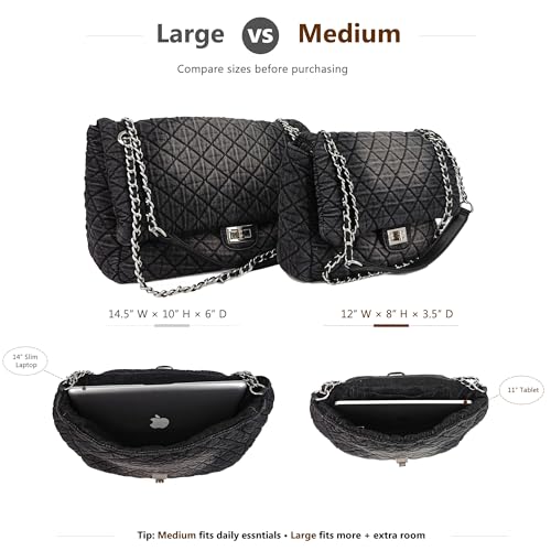 Image of M-ioi-M Quilted Denim Purse, Shoulder Bag for Women, Crossbody Flap Tote Bag,Silver Chain Hobo Bag, Vintage Washed Jean Purse