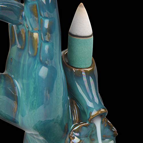 SOLEJAZZ Backflow-Incense-Burner Lotus Ceramic Incense Holder with 120 Incense Cones + 30 Incense Sticks for Home Decor Yoga Craftwork Figurine, Blue - Thumbnail 6