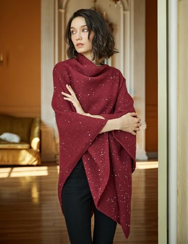 Image of BEAUTELICATE Women Wool Poncho Knitted Tweed Wool Sweater Pullover Pile Collar Cape