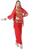 Lauthen.S Women Belly Dance Outfit Coins Top Pants Face Veil Set Halloween Costume Red