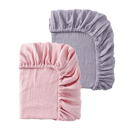 Image of TADO MUSLIN Baby Crib Sheets 2 PCS, 100% Organic Cotton Fitted Crib Sheet for Standard Crib Mattress (52 inchx28 inch), Soft and Breathable for Girl and Boy