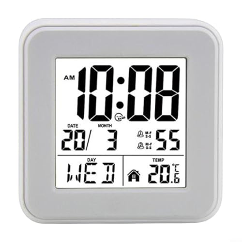 Tidgel Reloj despertador de pantalla grande con temperatura y calendario perpetuo, reloj de escritorio digital LED inteligente con múltiples alarmas para dormitorio de ancianos, negro (blanco)