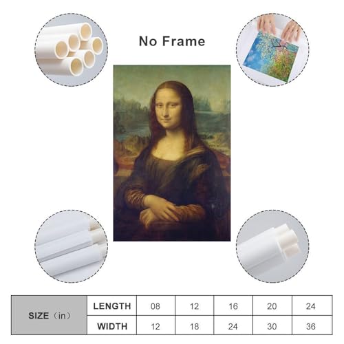 MAIHAIBAO Mona Lisa Canvas Wall Art - Leonardo Da Vinci Famous Classic Painting Poster - Vintage Renaissance Aesthetic Decor for Living Room & Office - 12x18 Inch (Unframed)