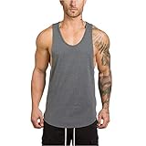 Wowcarbazole Men's Gym Muscle Tank Tops Bodybuilding Cut Open Vest Workout Sleeveless Fitness T-Shirts(Gray-L)