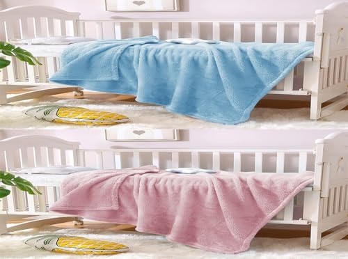 Image of Amazon Brand - Umi Super Soft Single Layered Flannel Baby Blanket - Pink & Aqua | Cozy & Breathable | Warm, Soft, and Comfortable | Perfect for Newborns | Unisex Design for Boys & Girls (Pack of 2)