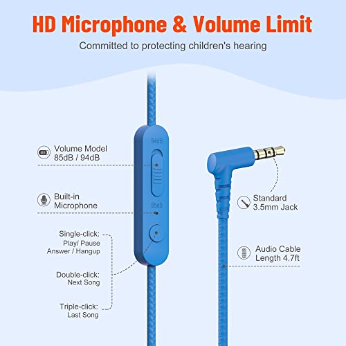 Rockpapa Share1 Kids Headphones Wired with Microphone, 85/94dB Volume Limited, Sharing Function, Foldable, Adjustable - Image 4