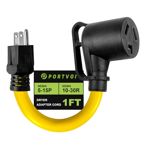Portvoi Dryer Adapter Cord, NEMA 5-15P to 10-30R Power Adapter, 3 Prong Home Outlet Male to 120V Dryer Female, Heavy Duty STW 10 Gauge Only for 15 Amp 120V Dryer/EV Charger, 12Inch, ETL Listed by Portvoi - Used condition - US$16.14