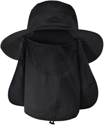 Outdoor UPF50+ Mesh Sun Hat 3 in 1 Wide Brim Fishing Hat with Neck Flap and Face Mask
