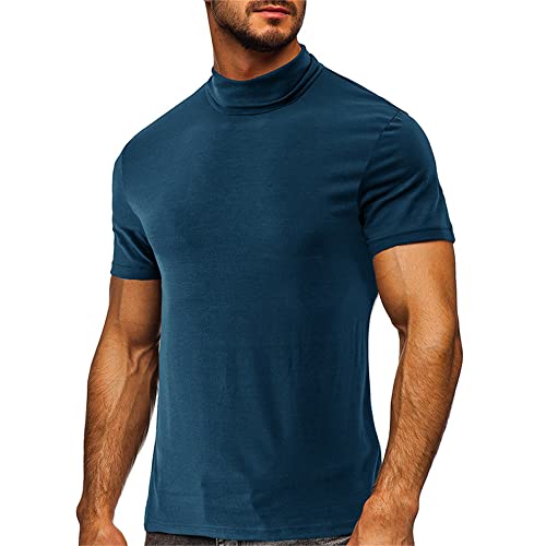 Maiyifu-GJ Mens Basic Mock Turtleneck Solid Lightweight Sweater Short Sleeve Casual Slim Fit Knitted Pullover Tees2