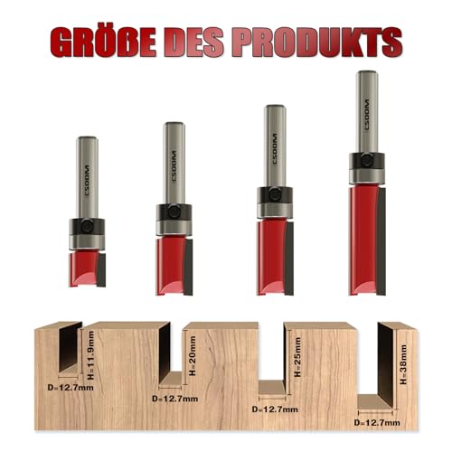 CSOOM 4-Piece Flush Cutter 8 mm Shank Flush Cutter Set, Carbide Cutters, Woodworking Tools - Image 2
