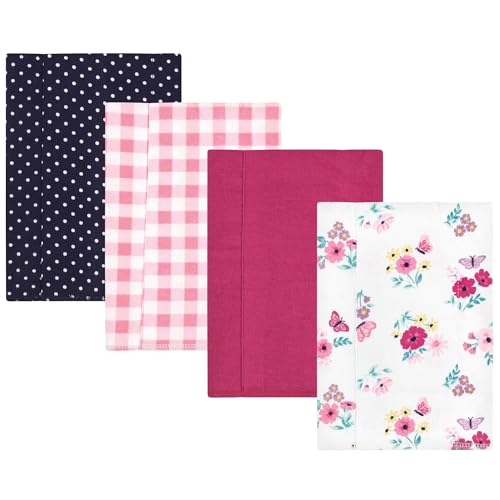 Image of Hudson Baby Unisex Baby Cotton Poly Flannel Burp Cloths, Butterfly Floral 4-Pack, One Size
