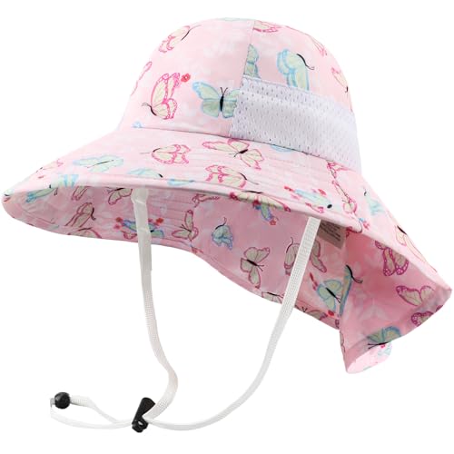 DRESHOW Baby Småbarn Solhatt UPF 50+ Justerbar Solskydd Hink Hattar Mössa för Barn Pojkar Flickor Bredbrättad Solhatt för Barn