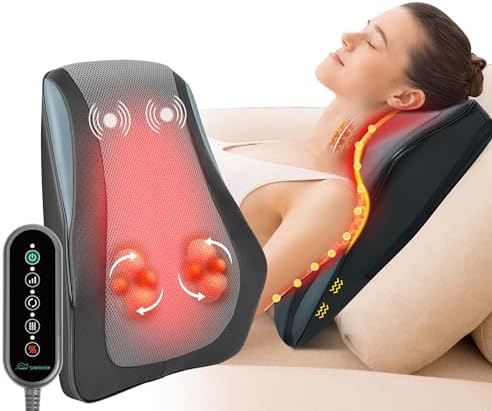 Snailax Back Massager with Heat – 3D Shiatsu Massage Pillow for Neck & Back, Fixed Kneading Nodes, Chair & Sofa Use, Gift for Mom, Dad, Women & Men