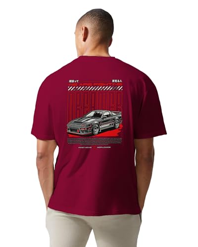 Image of Buy That Trendz Mens Oversized Tshirt Black & White Car Printed Crew Neck Cotton Drop Shoulder Half Sleeve Stylish Tshirt