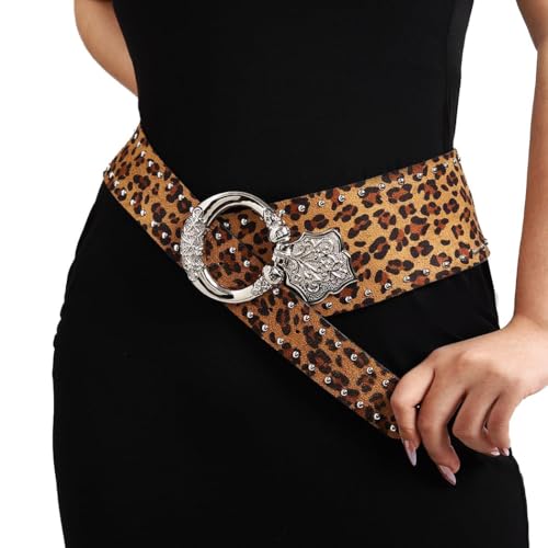 Women's Wide Waist Belt Punk Belts for Women Rivet-Studded Thick Belt