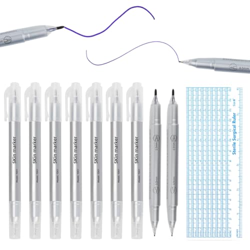 9Pcs Marqueur Peau Stylo Tatouage Feutre Tatouage,Professionnel Et Facile à Utiliser, Encre Longue DuréE Et ImperméAble, Conception à Double ExtréMité...