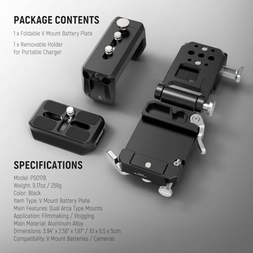 Image of NEEWER V Mount Battery Plate, Modular V Lock Adapter with Arca Type QR Plate, Portable Charger Holder PS099E Compatible with DJI RS4 RS3 Gimbal Camera Cage Video Rig Accessories, PS017B