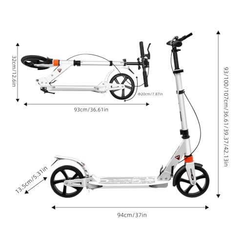 Faltbarer Roller Cityroller Kick Scooter Erwachsene Faltbarer Scooter mit Handbremse Cityroller Tretroller Bike F&uuml;r Kinder und Erwachsene (Wei&szlig;)