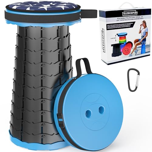 ALEVMOOM Camping Stool with Cushion,Portable Telescoping More Sturdy Capacity 440Ib,Retractable Collapsible Adjustable Folding Stool for Hiking Fishing Garden BBQ