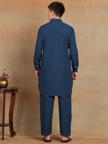 Image of See Designs Men's Full Sleeve Shirt Collar Solid Pathani Kurta with Salwar