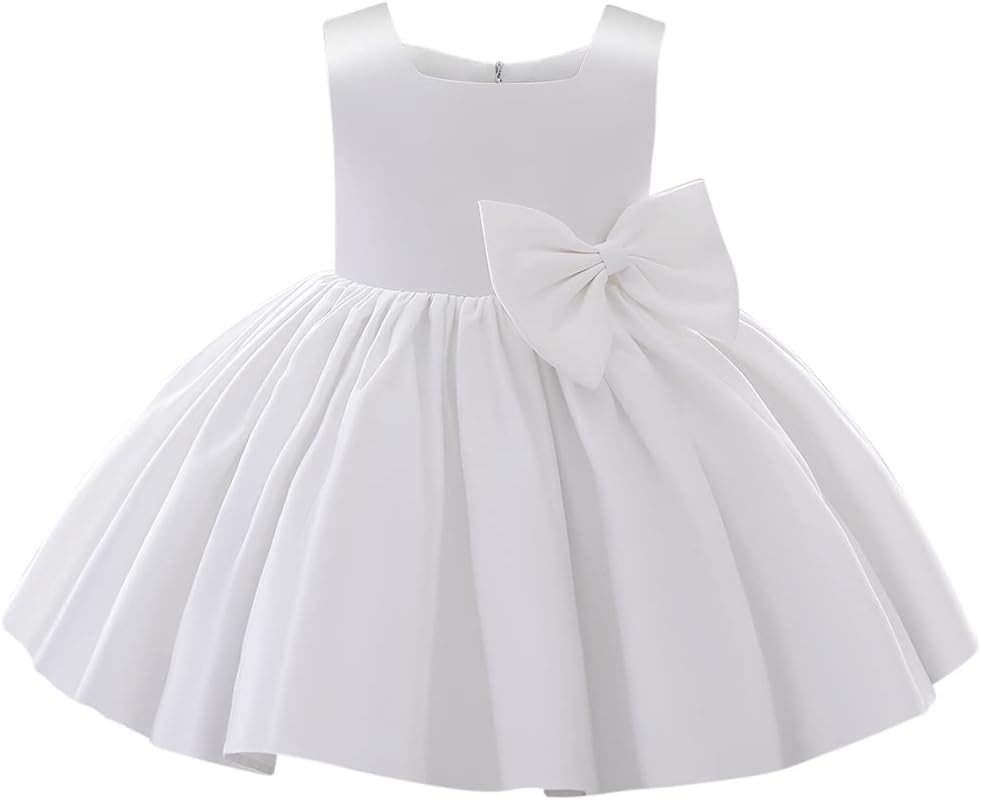 IDOPIP Flower Girl Bowknot Tutu Dress for Kids Baby Princess Wedding Bridesmaid Birthday Party Pageant Baptism Dresses 6M-10T