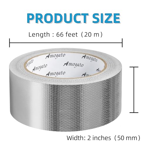 Image of Fiberglass Aluminum Foil Tape 2 inch x 66 Feet - High Heat Resistant (500F) for Exhaust Pipe Repair, Muffler, Automotive & HVAC Duct Sealing - Heavy Duty, Flame Retardant, Easy Tear