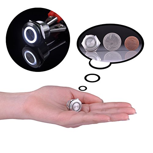 Ulincos® Momentary Pushbutton Switch U19D1 1No Spst Silver Stainless Steel Shell With White Led Ring Suitable For 19Mm 3/4" Mounting Hole Pack With A Resistor #TOP4