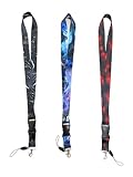 3 Pack Key Lanyard for Men ansd Women, Cool Galaxy Lanyard for Car ID Badge Holder with Detachable Black Buckle Silky Premium Soft Fabric Neck Lanyard Keychain, Name Tag Lanyard, Black Blue Red