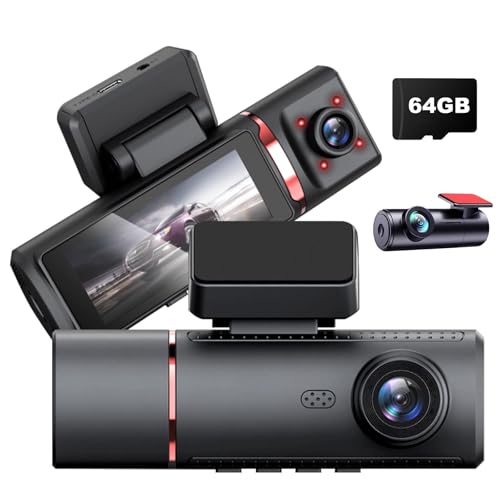 ChannelsTriple 3-in-1 Dash Cam | 4K Front, 1080P Interior & 1080P Rear Camera | with Wi-Fi Dashboard Camera | Parking Surveillance | Loop Recording | 64GB Card Included | Compatible with All Vehicles