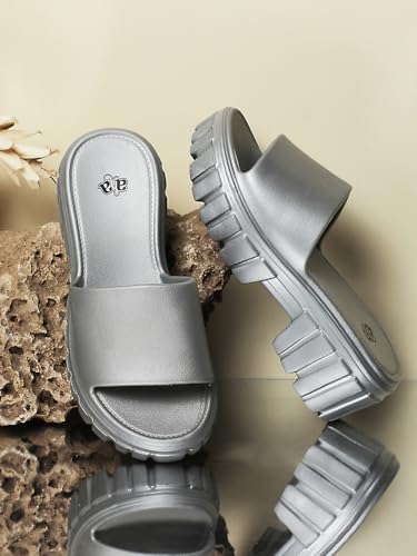 Image of Liberty A-HA LB46-01E Casual Sandal for Women - Grey, Dark Grey & Yellow | Comfortable EVA Sole and Cushioned Footbed | Durable Summer Footwear for Outdoor | Ideal for Everyday Wear