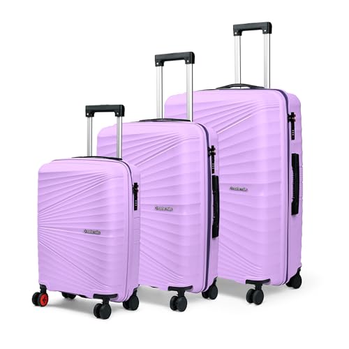 Image of Nasher Miles Golden Gate Hard-Sided Polypropylene Luggage Set of 3 | 55cm, 65cm & 75cm | 8 Wheels Small, Medium & Large Trolley Bag for Travel | Suitcase Purple & Dark Purple