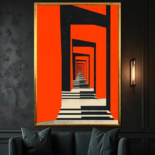 Tableau sur toile abstrait géométrique escalier affiche orange décoration murale - 2