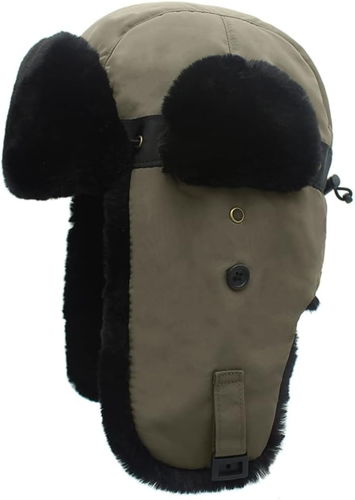 Winter Men Warm Bomber Hat Russian with Earmuffs Beanie for Outdoor Skiing and Windproof