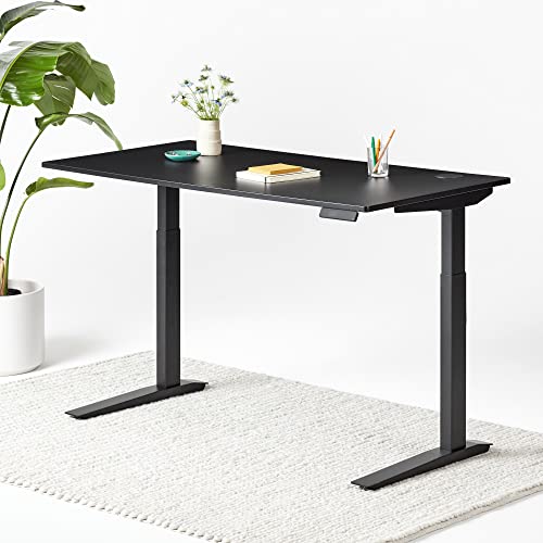 Image of Fully Jarvis Standing Desk 48 inch x 27 inch Black EcoTop - Electric Adjustable Desk Height from 23 inch to 43 inch with Memory Preset Controller (Rectangle, Silver Frame)