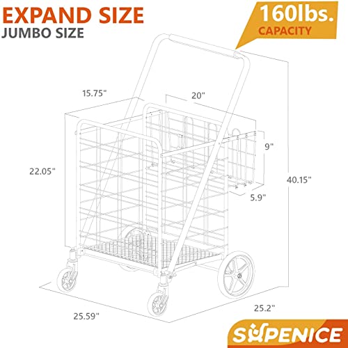 Supenice 7504 Jumbo Shopping Cart With Double Basket Grocery Cart Deluxe Folding Shopping Cart 360°Rolling Swivel Bearing Wheels Super Loading Utility Cart thumb #4