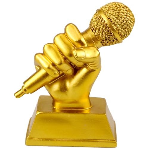 YOLUFER Microphone Trophy Gold Trophy Mic Trophy for Singing Speech Competition (Gold)