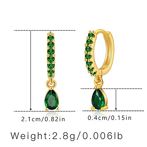 Emerald Huggie Drop Earrings For Women Gold 18K Real Plated Simulated Emerald Green Dangle Huggie Earrings Christmas Birthday Jewelry Gifts For Women Girls #TOP1