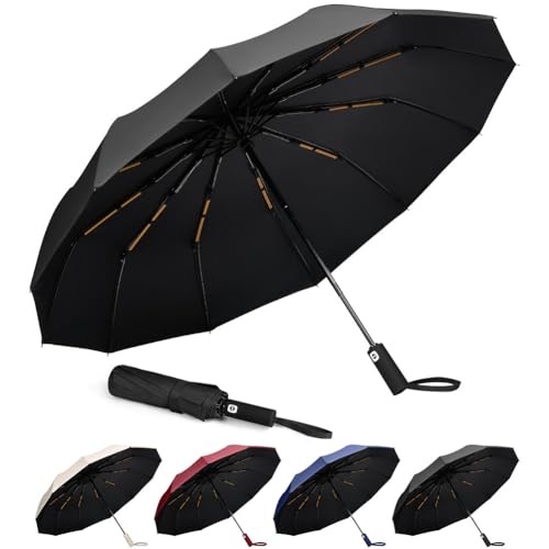 Aolso Parapluie Homme et Femme Automatique Résistant au Vent - 12 en Os, Pliable, Imperméable, Portable - Noir pour Voyage et Pluie