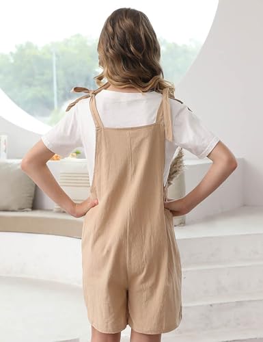 Image of Girls Romper Sleeveless Adjustable Tie-Up Strap Short Jumpsuits Summer Clothes with Pocket 5-12 years
