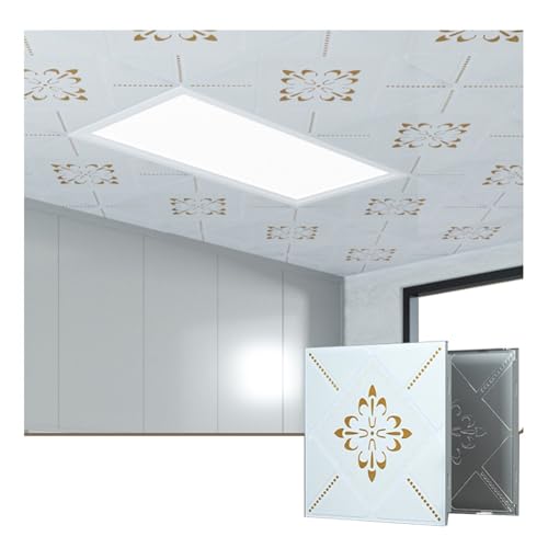 YJEUZCD Intérieur Décor Plafond Carrelage, Tout En Aluminium Feuille Réutilisable Plafond Installation Panneaux, Salle De Bain Restaurants Bureau Lavable Plafond Revêtement Panneaux(White-C,5pcs-30x30