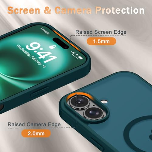 Image of YENAPOON for iPhone 16 Plus Case, Matte Magnetic Phone Cover [with 1 Screen Protector] [Support for MagSafe] [Shockproof Military Grade Protection] Translucent Frosted Back, Blue