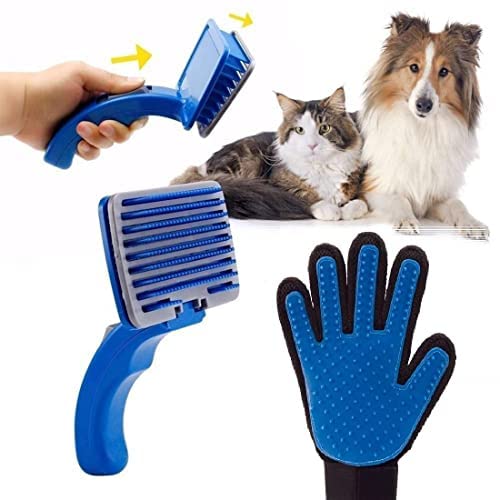 Pups&Pets Dogs/Cats Grooming and Deshedding Combo Pack Plastic Slicker Brush and Hair Massager Groomer Glove - Multicolor (B0B7F5XCF3) Amazon Price History, Amazon Price Tracker