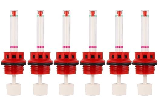 Image of Luminous, and Livfast Compatible [Not for Exide Batteries] Inverter Battery Water Level Float Indicator Cap Set with Fumes Filtration - 1 Set of 6 Pieces for 1 Battery (Red) (Red)