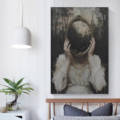 Mirror Witch Victorian Canvas Printing Wall Art Posters Prints Wall Decor Dark Gothic Academia Style Oil Painting Picture for Living Room Bedroom Home Office Aesthetic 12x18inch(30x45cm) by Generic - Used condition - Image 5