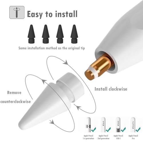 Image of SIXFU 4 PCS Replacement Tips Compatible with Apple Pencil Tip, Durable Tips Compatible with Apple Pencil Pro /USB-C / 1st / 2nd Generation, Accessories Compatible with iPad Pencil(Black)
